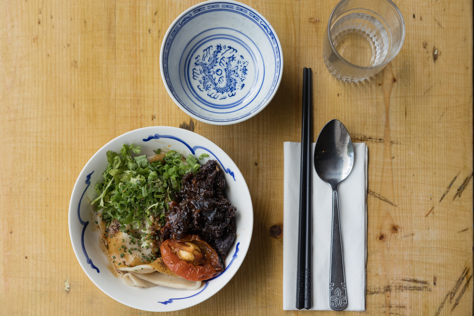 50Pomelo vegetable hand ripped noodles table setting at pomelo edinburgh
